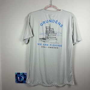 Grundens Linear Wave Tech Tee Size Large Grey Mist UPF  50 Sun Protection Shirt